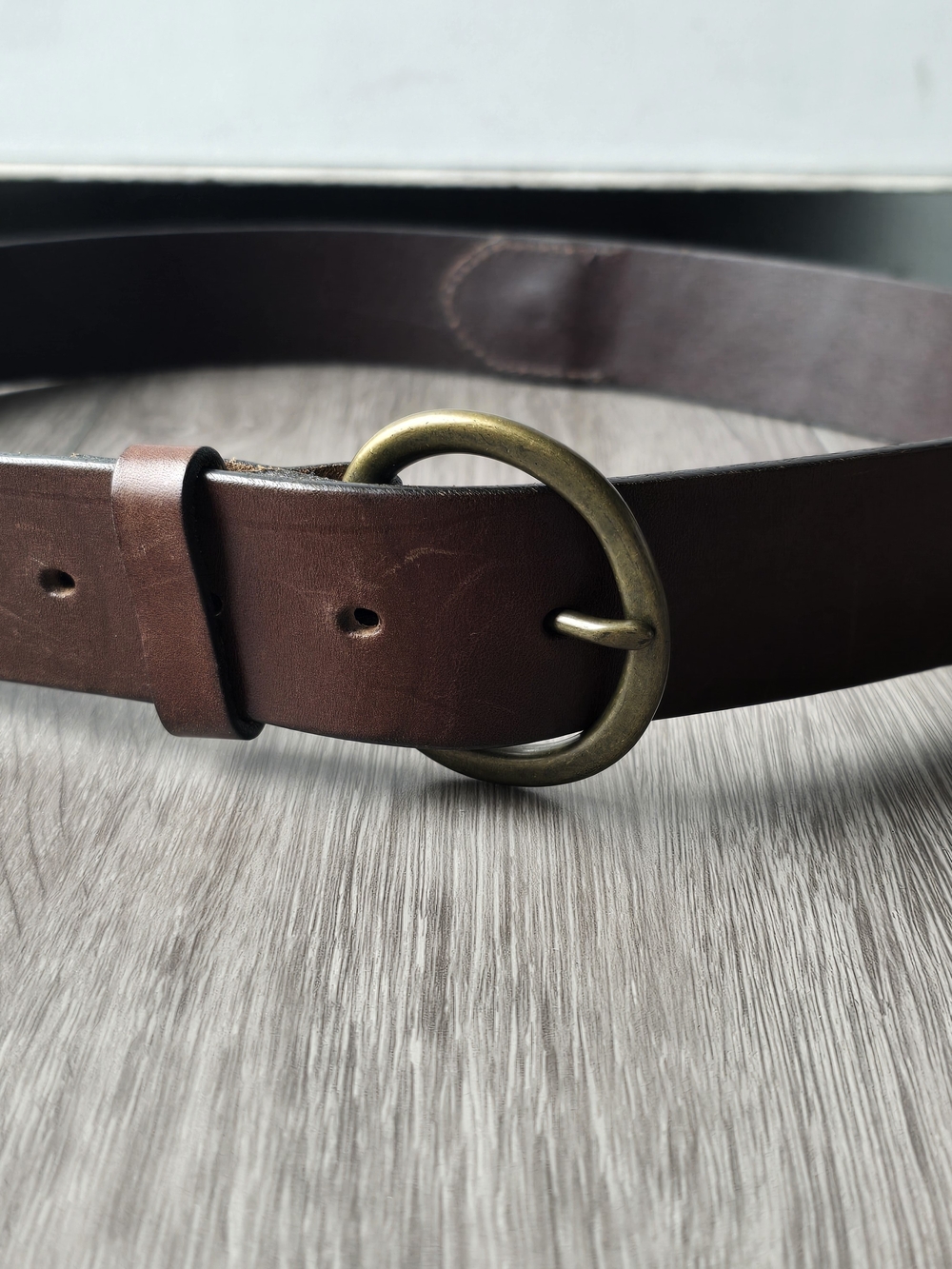 GAP Genuine Cow Leather Brown Wide Belt Solid Brass Buckle Made USA Size L
